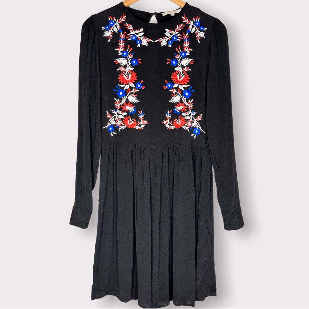 UO Little White Lies Embroidered Black Tunic Dress